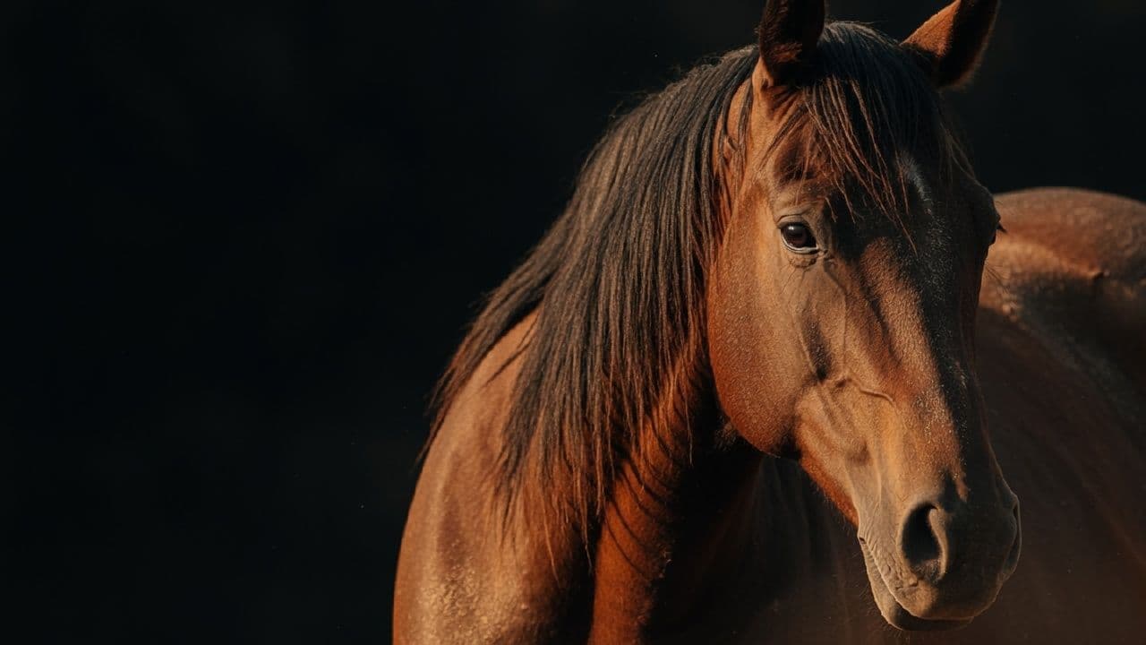 Dallas, a chestnut horse, photographed in close profile